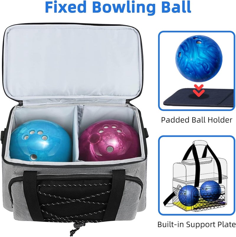 ALSLEA Bowling Ball Bag 2 Ball with Padded Holder Portable Double Bowling Totes with Adjustable Shoulder Strap Large Capacity Bowling Gear Organizer - Image 3